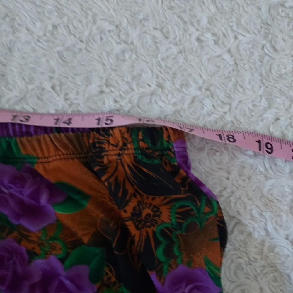 Floral Two-Piece Capri Loungewear Set Purple & Orange Print Comfy Relaxed Fit